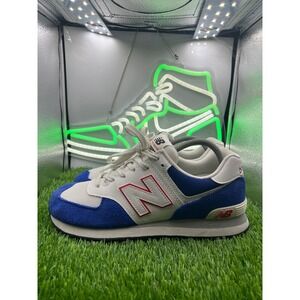 New Balance 574 Mens 8.5 Sneakers White Blue Red Suede Mesh Running Shoes ML574